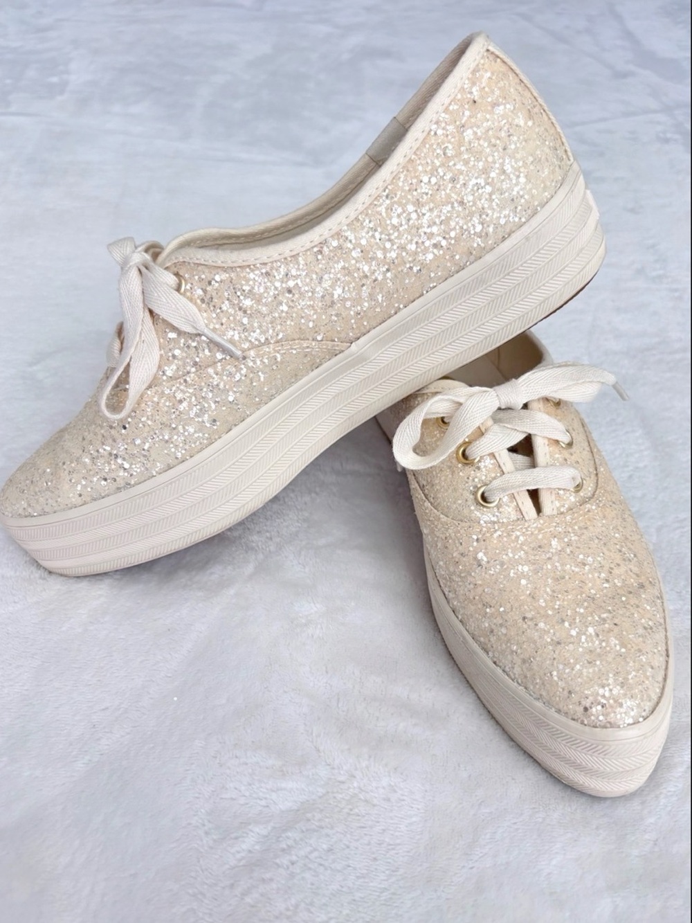 KEDS Point Cream Glitter Cream Lace-Up Platform Sneakers--NEW--8